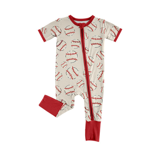 preorder SR2453 Baseball Boy Red Short Sleeve Zipper Boys Romper