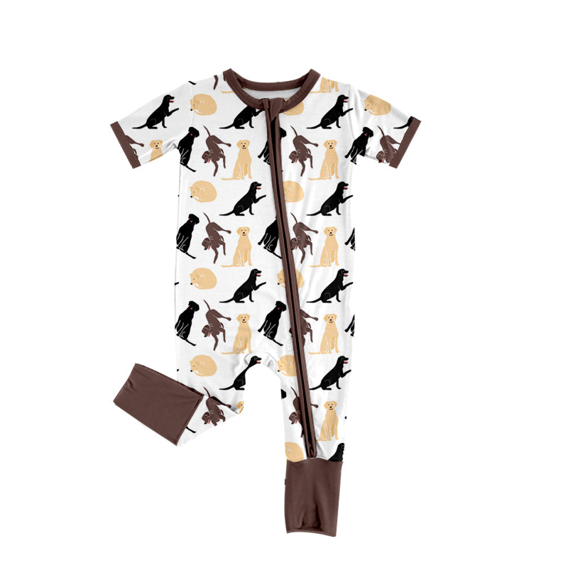 preorder SR2455 Cartoon Cute Dogs Brown Short Sleeve Zipper Boys Romper