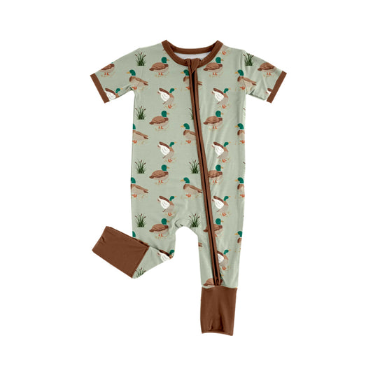 preorder SR2456 Hunting Season Mallard Duck Short Sleeve Zipper Boys Romper