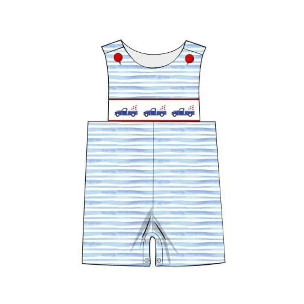 preorder SR2471 July 4th Star Truck Blue Striped Sleeveless Boys Romper