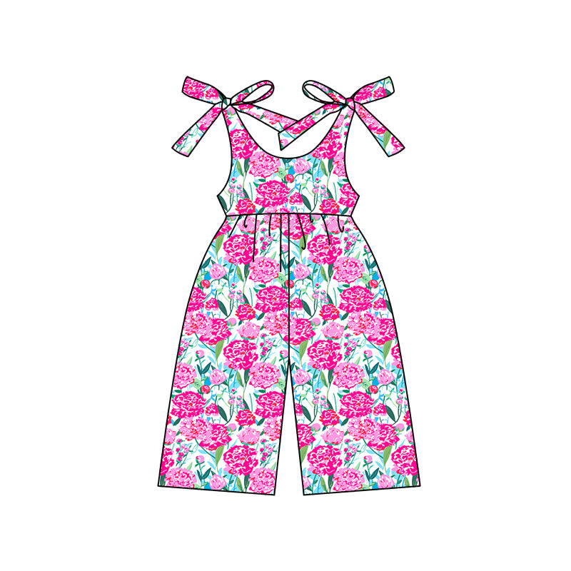 preorder SR2475 Hot Pink Flowers Lace-up Girls Jumpsuits