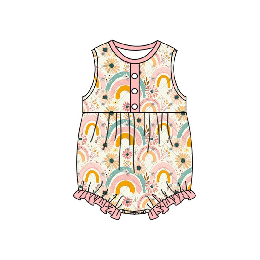 preorder SR2485 Rainbow Flowers Pink Sleeveless Girls Romper
