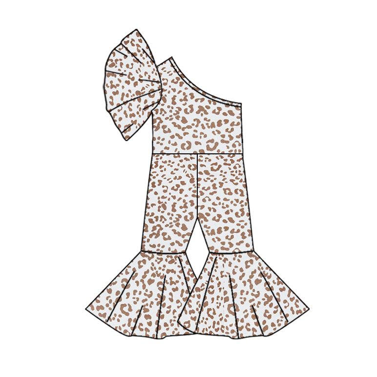 preorder SR2490 Khaki Leopard One Sleeve Girls Jumpsuits