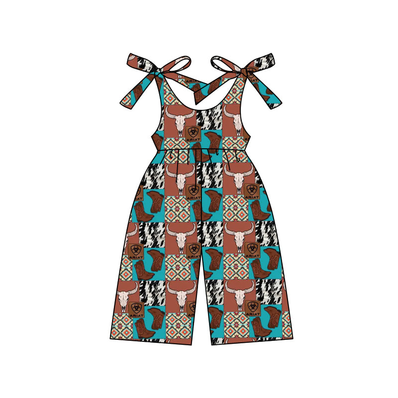 preorder SR2491 Western Aztec Cow Boot Lace-up Girls Jumpsuits