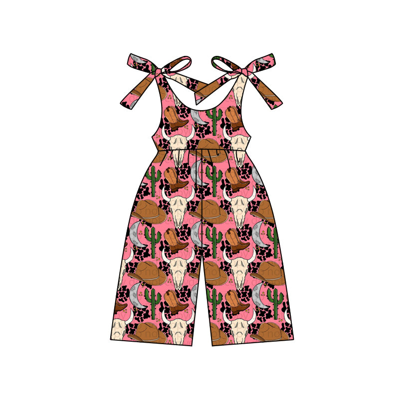 preorder SR2496 Western cow cactus boot pink girls jumpsuits