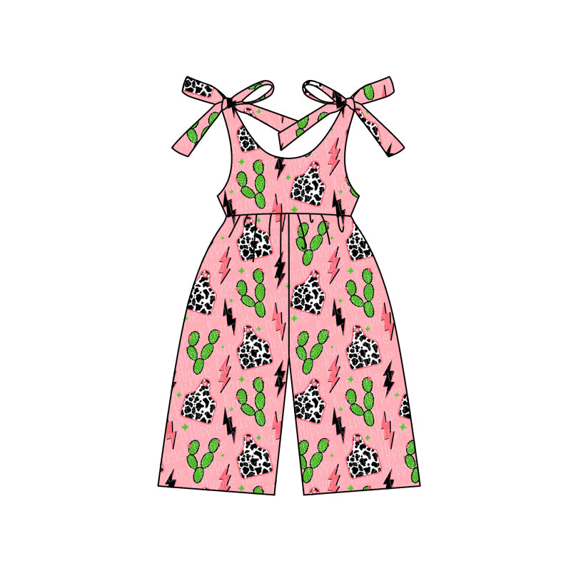 preorder SR2497 Western cow printing cactus flash pink girls jumpsuits