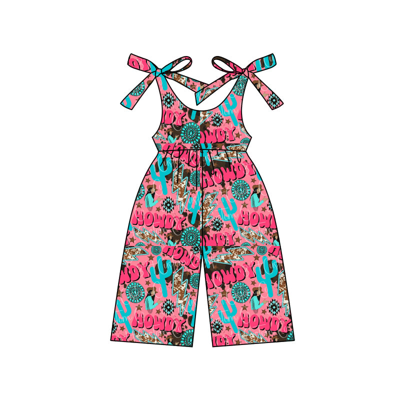 preorder SR2498 Western howdy cactus turquoise hot pink girls jumpsuits