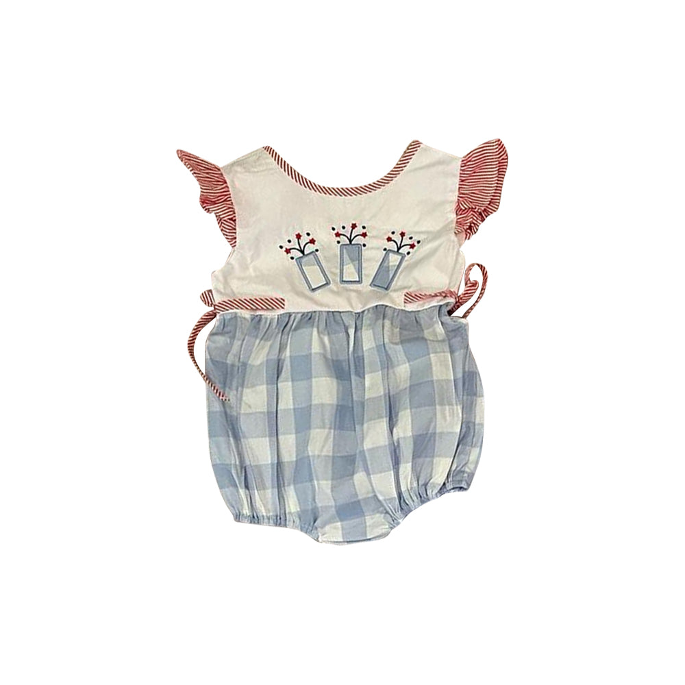 preorder SR2502 July 4th fireworks red bows flutter sleeve girls romper