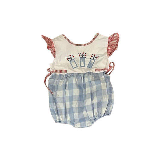 preorder SR2502 July 4th fireworks red bows flutter sleeve girls romper