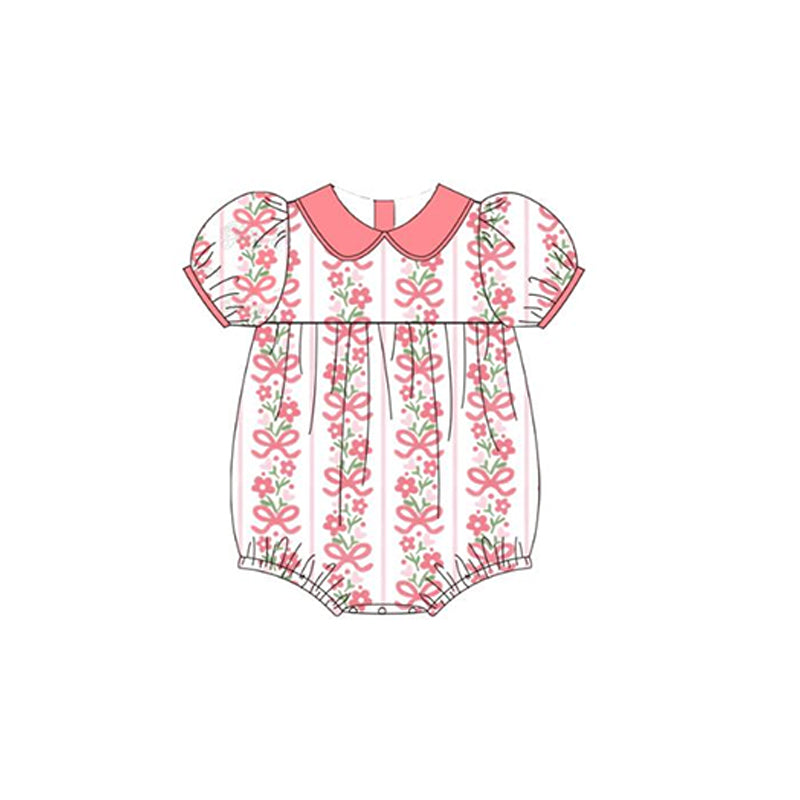preorder SR2507 watermelon red bows flowers short sleeve peter pan collard girls romper