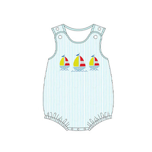 preorder SR2509 cute sailboat mint color striped boys romper