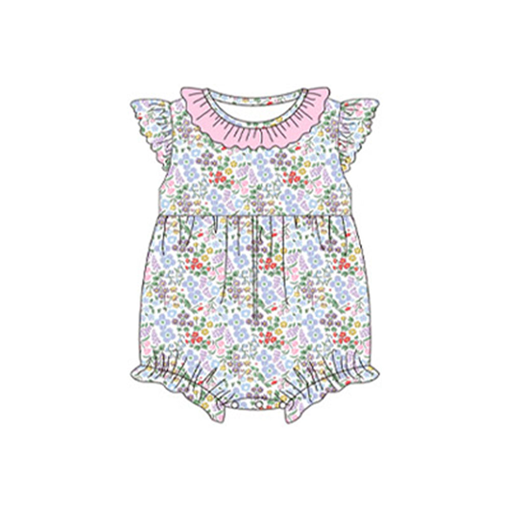 preorder SR2512 colorful flowers floral pink flutter sleeve girls romper