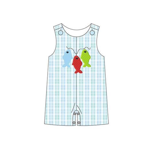 preorder SR2517 cute fishing blue striped sleeveless boys romper