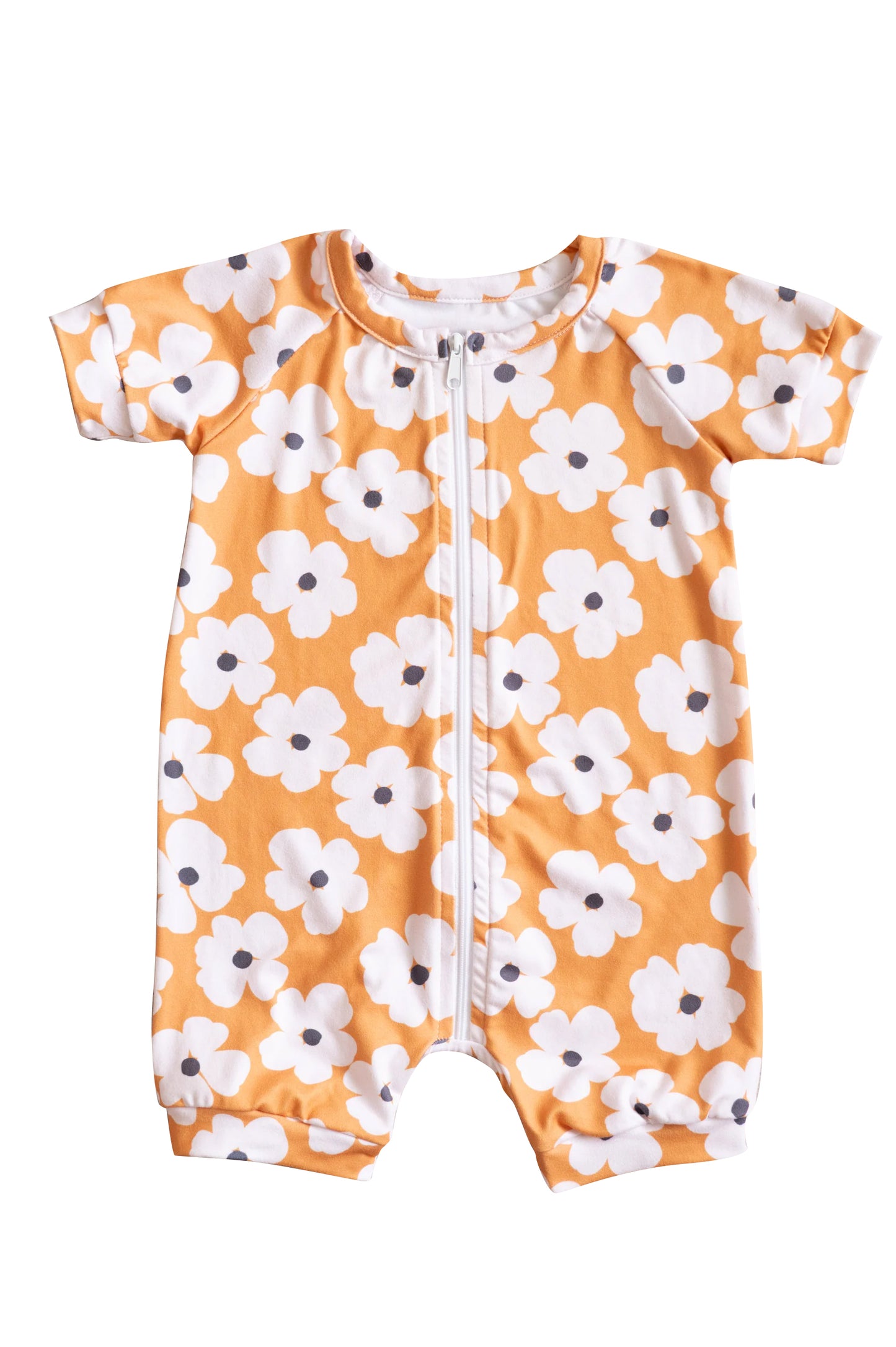 preorder SR2534 baby girl cute flowers orange short sleeve zipper romper