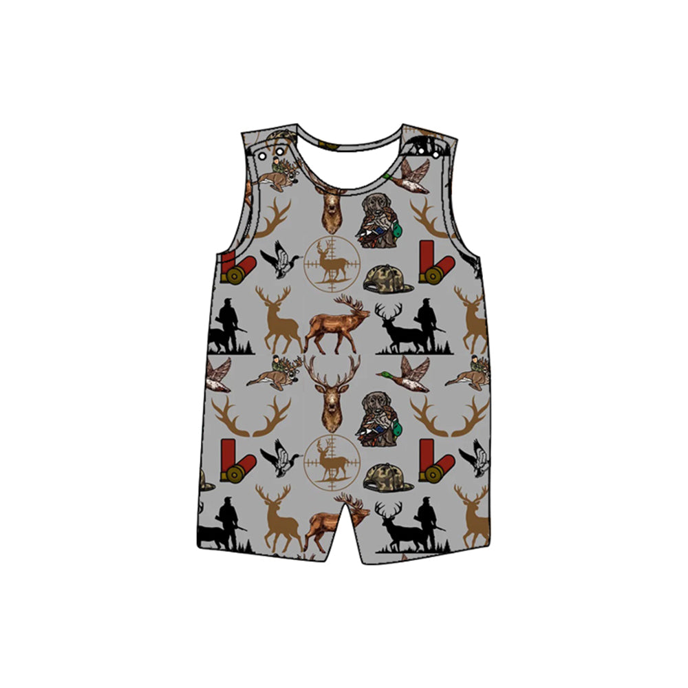 preorder SR2539 baby boy Hunting deer mallard duck dog grey sleeveless romper