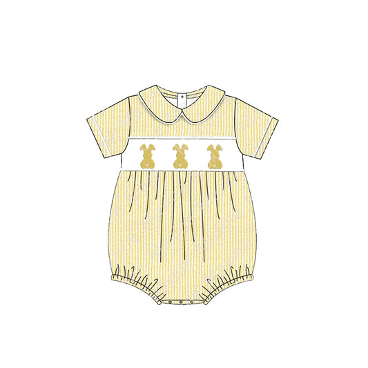 preorder SR2547 Easter bunny rabbit yellow striped short sleeve girls romper