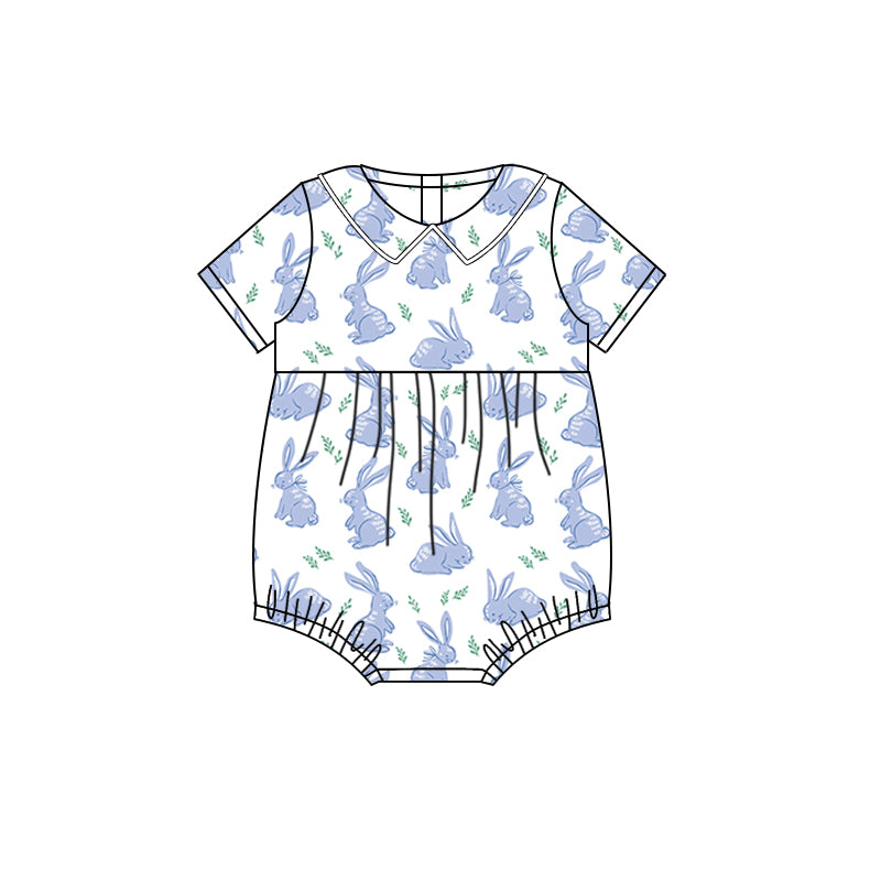 preorder SR2549 baby boy Easter bunny rabbit blue short sleeve romper