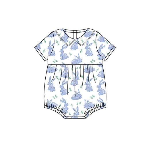 preorder SR2549 baby boy Easter bunny rabbit blue short sleeve romper