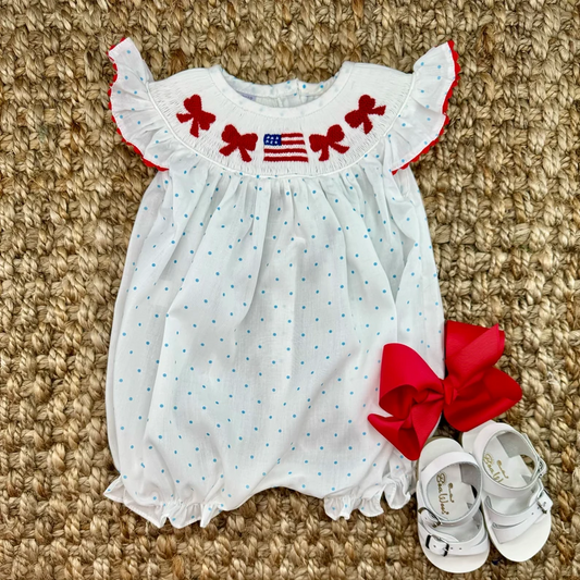 preorder SR2560 July 4th flag bows flutter sleeve girls romper