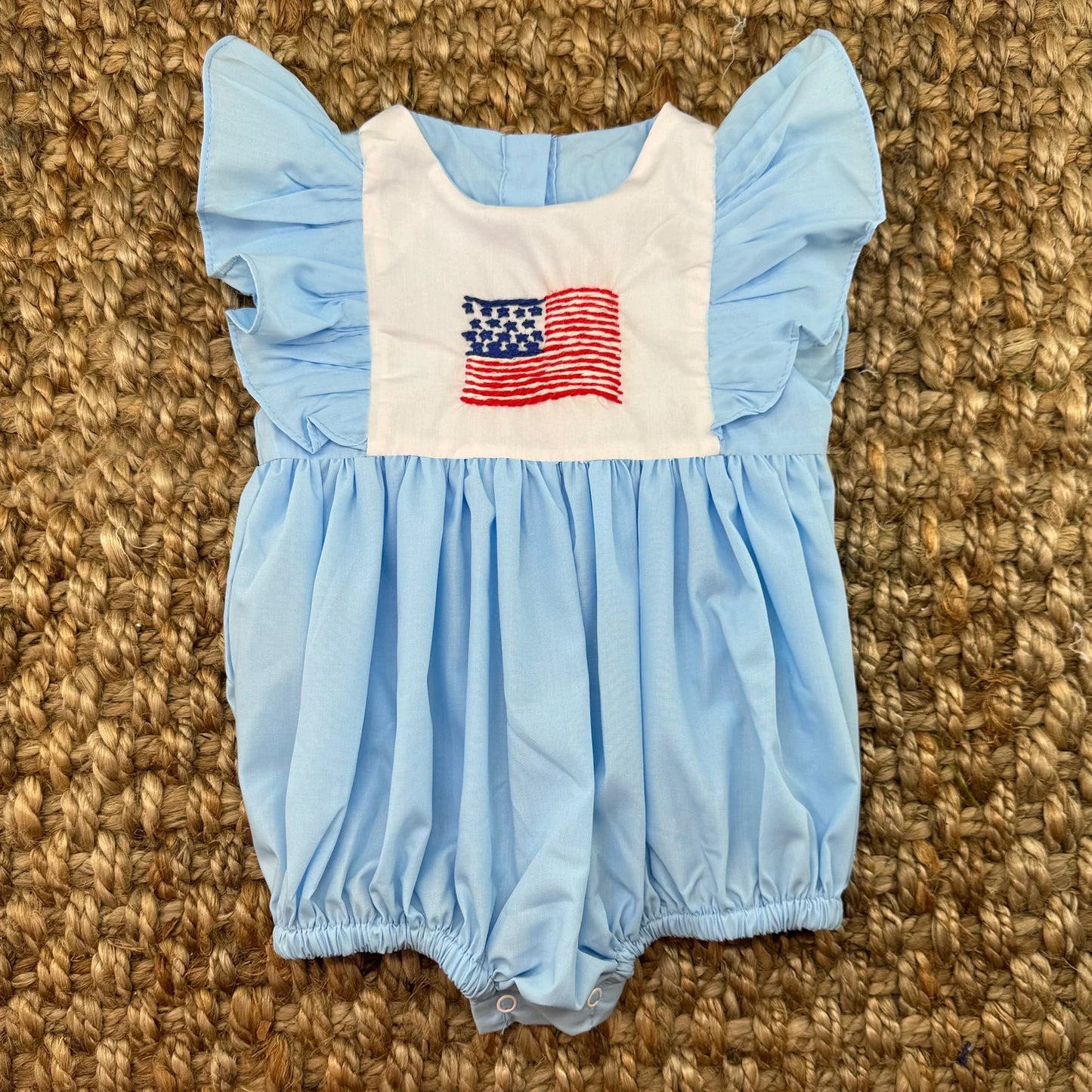 preorder SR2561 July 4th flag blue flutter sleeve girls romper
