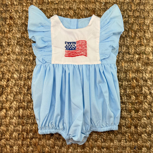 preorder SR2561 July 4th flag blue flutter sleeve girls romper