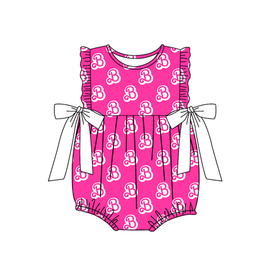 preorder SR2567 cartoon BA hot pink bows ruffles sleeve girls romper