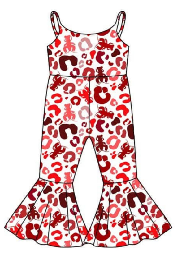 preorder SR2576 red crayfish leopard girls jumpsuits