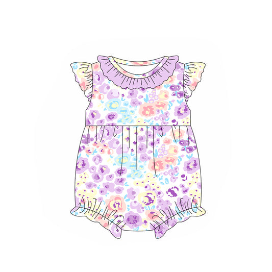 preorder SR2579 Purple Flowers Ruffles Flutter Girls Romper