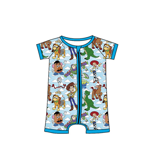 preorder SR2580 Cartoon Toy Dinosaur Blue Short Sleeve Zipper Boys Romper