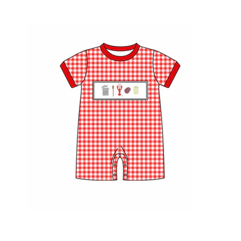 preorder SR2611 Crayfish Corn Red Checkered Short Sleeve Boys Romper