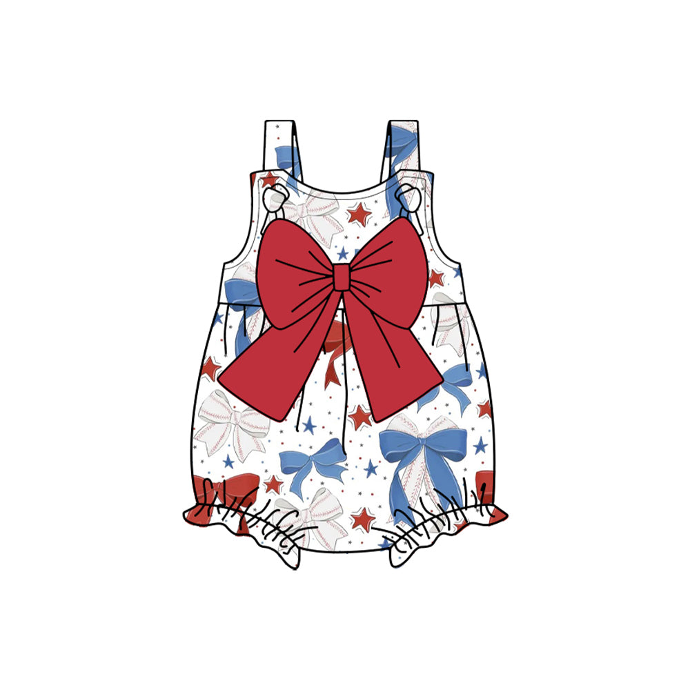 preorder SR2621 July 4th Red Blue Bows With Big Bow Baby Girls Romper