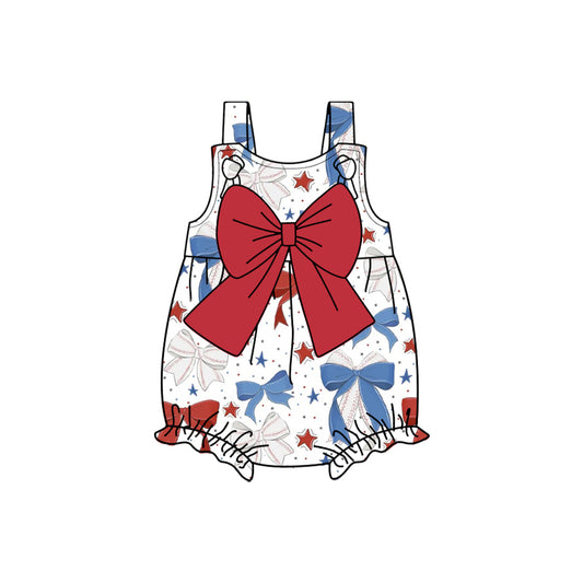 preorder SR2621 July 4th Red Blue Bows With Big Bow Baby Girls Romper