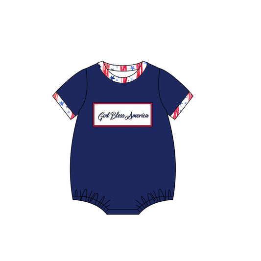 preorder SR2637 God Bless America Navy Blue Short Sleeve Boys Romper