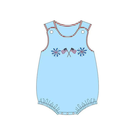 preorder SR2638 July 4th Flag Fireworks Blue Sleeveless Baby Boys Romper
