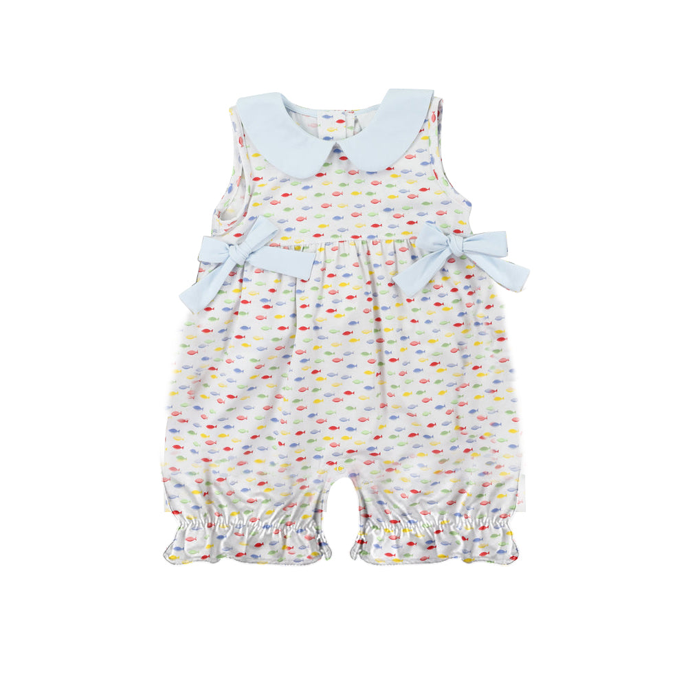 preorder SR2656 cute colorful fish blue bows sleeveless girls romper