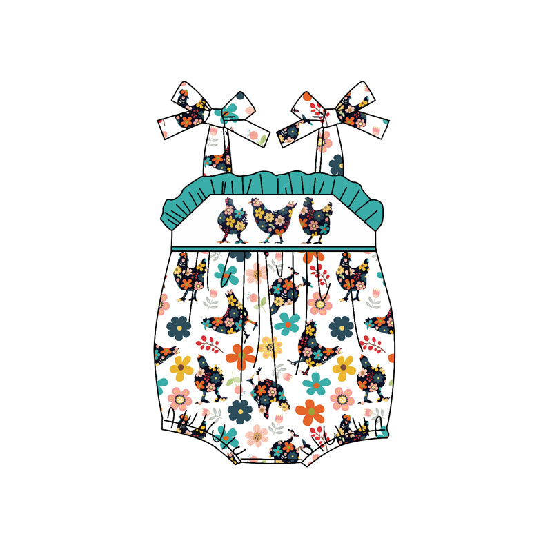 preorder SR2671 farm colorful flowers chick blue straps girls romper