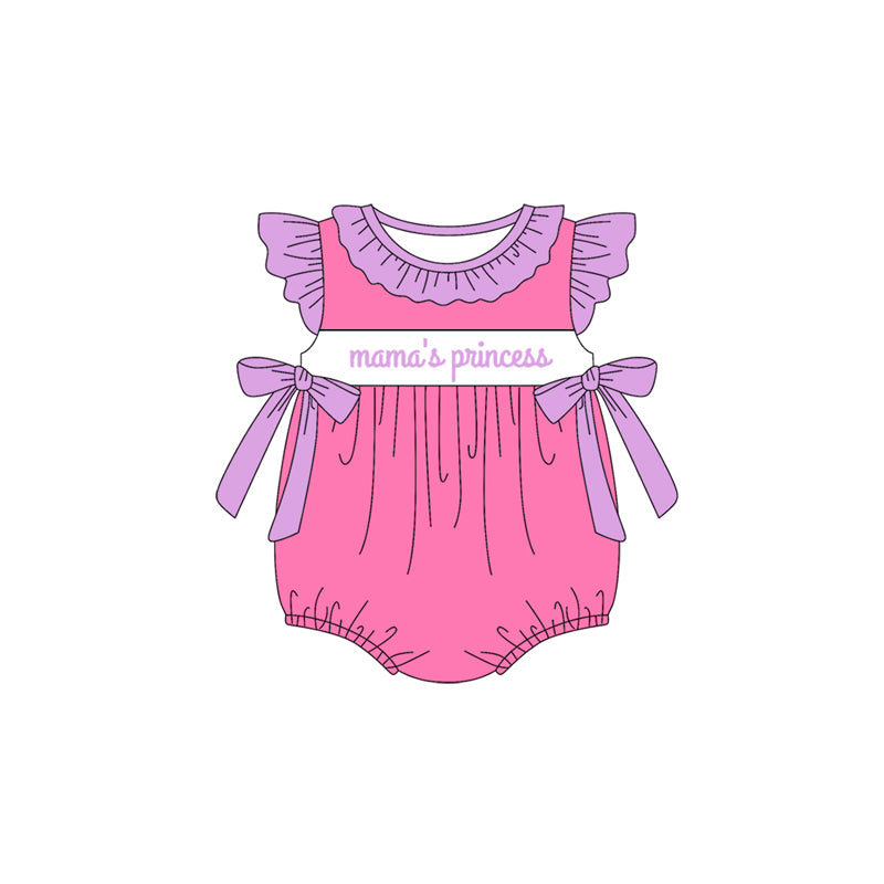 preorder SR2673 mama's princess hot pink bows flutter sleeve girls romper