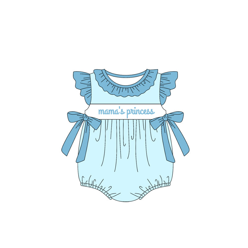 preorder SR2674 mama's princess blue bows flutter sleeve girls romper