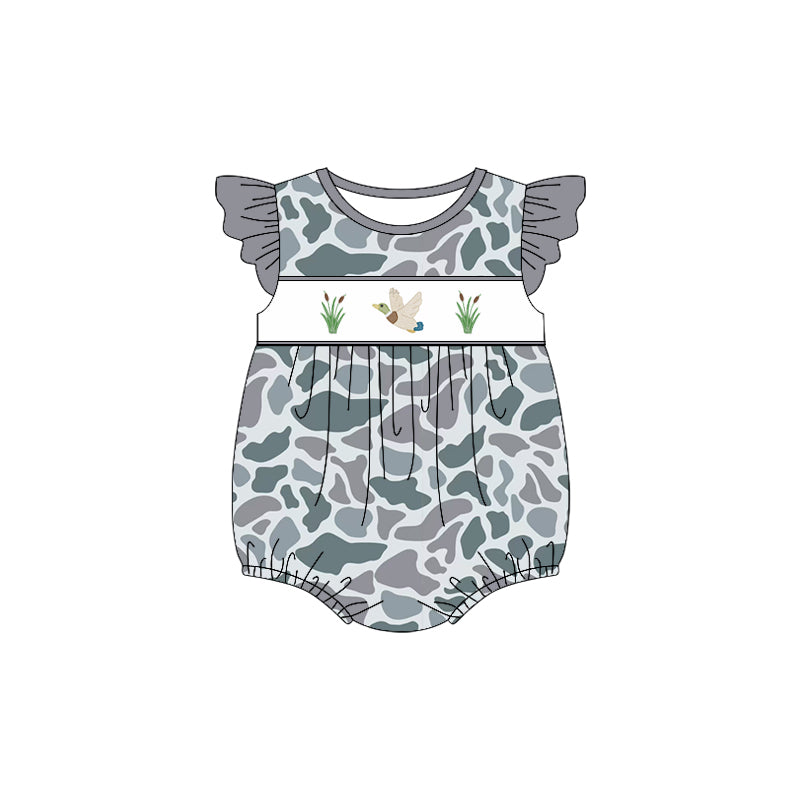 preorder SR2684 hunting mallard duck grey camo flutter sleeve girls romper