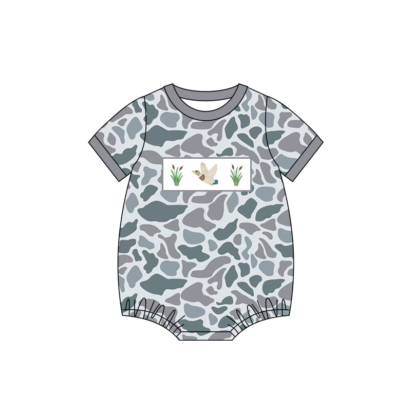 preorder SR2685 hunting mallard duck grey camo short sleeve boys romper