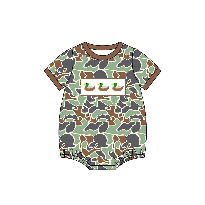 preorder SR2689 hunting mallard duck green camo brown short sleeve boys romper
