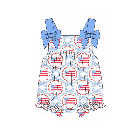 preorder SR2691 July 4th flag blue bows camisole girls romper
