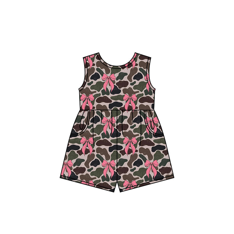 preorder SR2694 hunting camo pink bows sleeveless girls jumpsuits