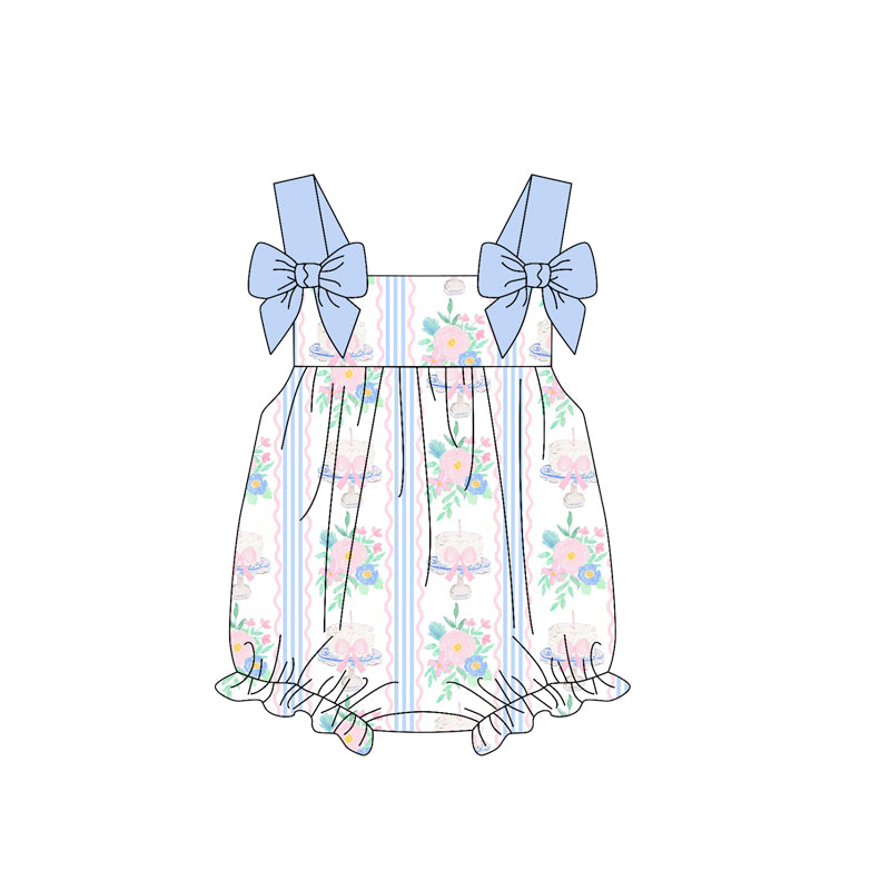 preorder SR2698 pink flowers blue bows camisole girls romper