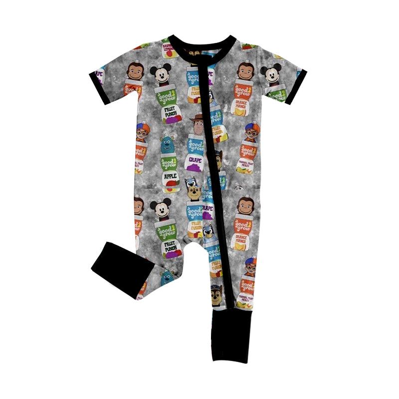 preorder SR2701 cartoon toy animals dog grey black short sleeve zipper boys romper