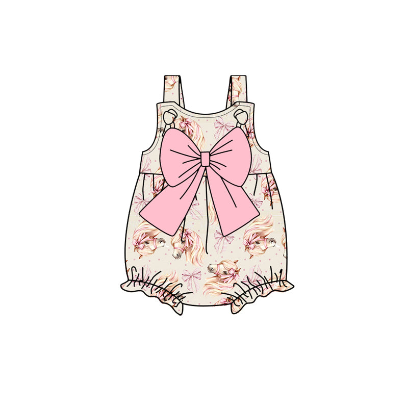 preorder SR2711 pink horse bows with big bow girls romper