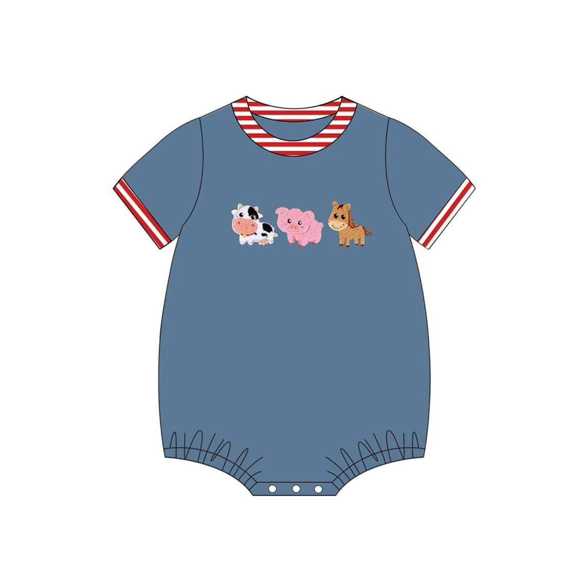preorder SR2722 Farm cow pig horse animals blue short sleeve boys romper