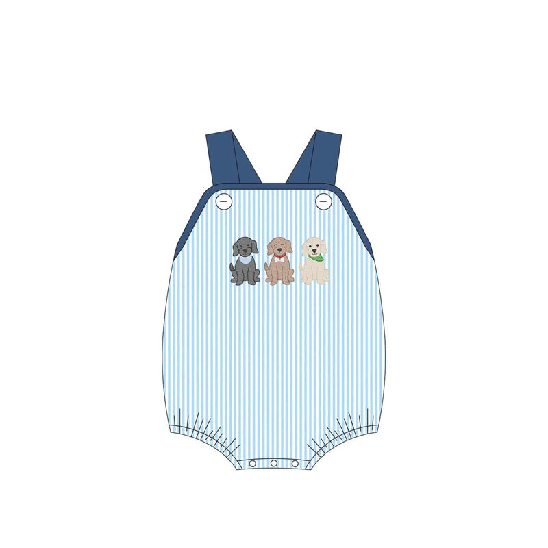 preorder SR2724 cute dog pet blue striped boys romper