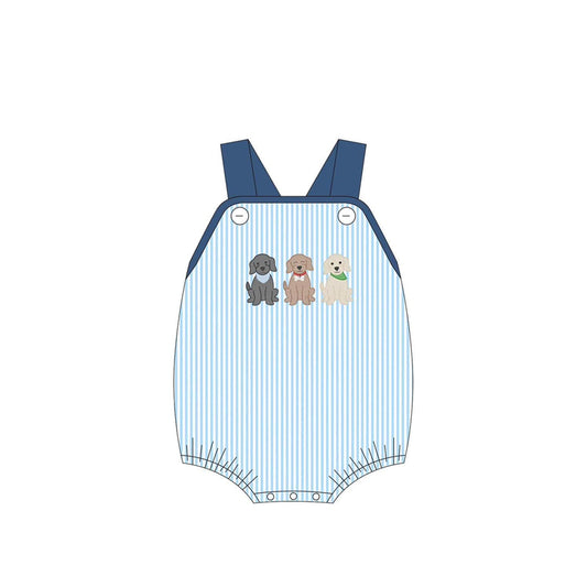 preorder SR2724 cute dog pet blue striped boys romper