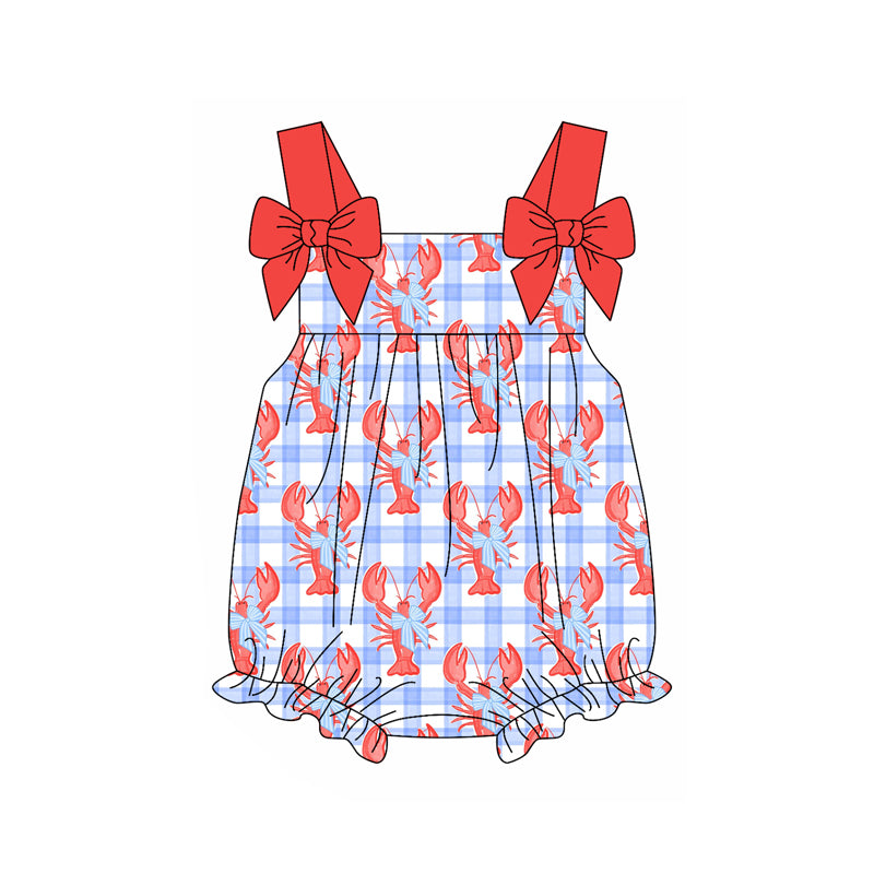 preorder SR2730 red crayfish blue checekred bows camisole girls romper